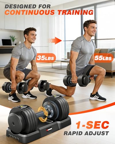 Rendpas Adjustable Dumbbells Set of 2, 5-in-1/10-in-1/16-in-1 Quick-Lock Hand Weights 25/55/80 lbs Pair, Anti-Slip Handle Free Weights Set for Home Gym Strength Training for Men Women - color: Classic Black-55LBS Pair-5 Weights