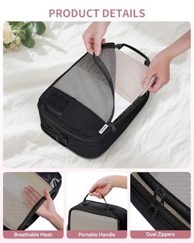 Narwey 6 Set Compression Packing Cubes for Travel, Lightweight Expandable Luggage Organizer Bags, Durable Space Saver Bags (Black) - color: Black