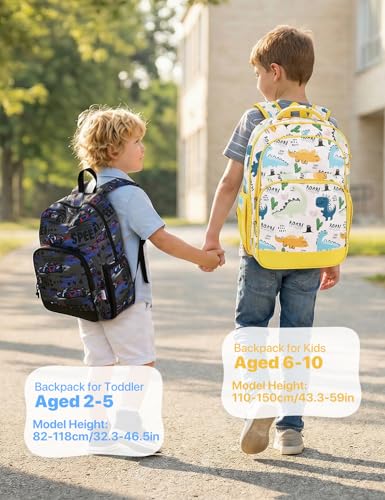 VASCHY Kids Backpacks, 12L Toddler & 17.5L School Backpacks, Lightweight Water-Resistant for Boys and Girls Ages 3-12 - color: Dino Yellow, size: Large