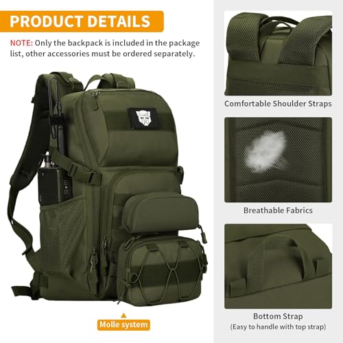 HUNTVP Tactical Backpack Military MOLLE Backpack Hunting Rucksack Gear Assault Pack 25L WR (Army Green) - color: Army Green-25l, size: 25L