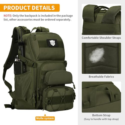 HUNTVP Tactical Backpack Military MOLLE Backpack Hunting Rucksack Gear Assault Pack 25L WR (Army Green) - color: Army Green-25l, size: 25L