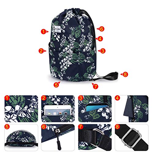 XEYOU Drawstring Sports Backpack Lightweight Gym Yoga Sackpack Shoulder Rucksack Casual Outdoor Daypack for Women and Men | Lightweight - color: Small White Flowers