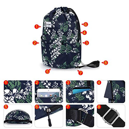 XEYOU Drawstring Sports Backpack Lightweight Gym Yoga Sackpack Shoulder Rucksack Casual Outdoor Daypack for Women and Men | Lightweight - color: Small White Flowers