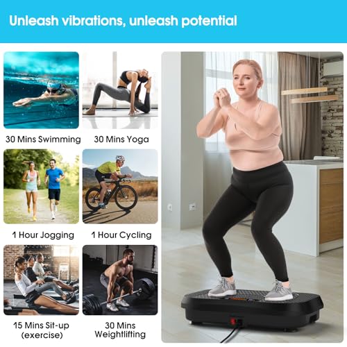 SoftGym Waver Vibration Plate Exercise Machine for Lymphatic Drainage Weight Loss,120 Speed Levels Vibrating Platform with Resistance Bands,Full-Body Workout Equipment for Muscle Activation - style: Slim- Dark Black