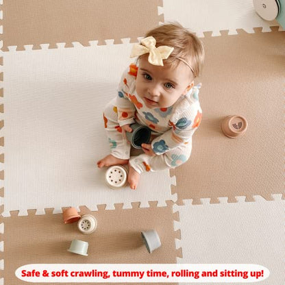Extra Thick Baby Play Mat Tiles Non-Toxic Foam Floor Puzzle Mat Extra Large Interlocking Activity Playmat for Infants Toddlers Kids Crawling Tummy Time 74x74 Inches (Beige/White) - color: Beige/White