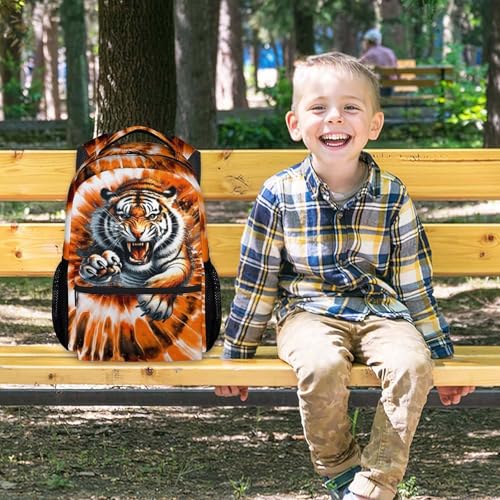 UNIKITTY Backpack for Boys Kids Tiger School Bag 17 Inch Child Bookbag for Elementary Middle School Students, Polyester Back Pack with Side Mesh Pockets - color: Orange