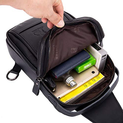Leather Sling Bag Backpack for Men Women Outdoor Travel Hiking Business Shoulder Crossbody Chest Pouch Pack Casual Work Office Handbag Tote - color: #20black