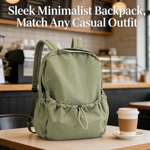 Simple Backpack for Women Men, Aesthetic Medium Backpack Lightweight Casual Daypack Cute Bookbag for Women Men (Green, 38x26x10cm) - color: Green