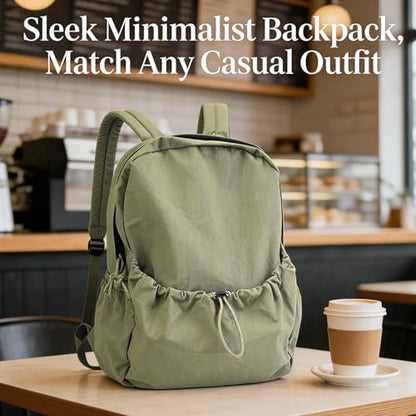 Simple Backpack for Women Men, Aesthetic Medium Backpack Lightweight Casual Daypack Cute Bookbag for Women Men (Green, 38x26x10cm) - color: Green