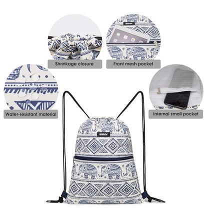 WANDF Drawstring Backpack, Gym Sackpack for Sports (Blue Elephant) - color: Blue Elephant