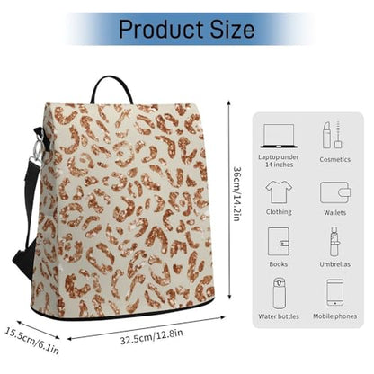 Waterproof Backpack Leopard Print Beige Casual Bags for Women Anti-theft Daypacks Fashion Versatile Bag - color: Leopard Print Beige, size: No Custom