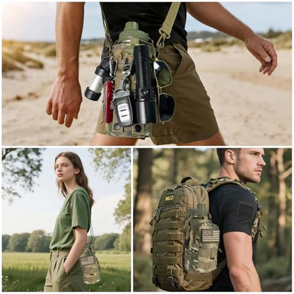 Water Bottle Holder with Strap - Tactical Insulated Water Bottle Sleeve with MOLLE System Water Bottle Cover Cross-Body Pouch for Walking Hiking Camping Gym 32oz&40oz - color: CP Camo