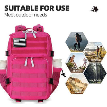 Military 45L Tactical Assault Backpack 3 day assault pack with Molle Waterproof backpack Rucksack for Tactical Backpacks - color: Pink