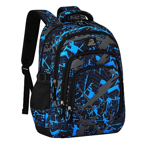 MYGOO Boys School Backpack Archibald Camo Blue Bookbag for Elementary Middle School Ages 5-12, 17 inch Large Capacity 24L Kids Student Travel Bags - color: Archibald Camo Blue