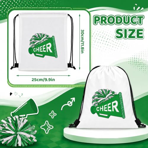 Kacctyen 24 Pcs Cheer Drawstring Backpack Cheer Team Gift Cheerleader Drawstring Gym String Bag Sports Party Favor Bulk(Green) - color: Green