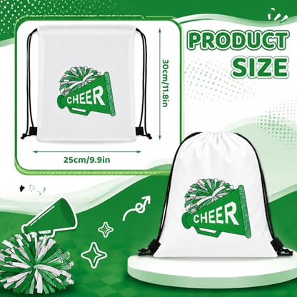 Kacctyen 24 Pcs Cheer Drawstring Backpack Cheer Team Gift Cheerleader Drawstring Gym String Bag Sports Party Favor Bulk(Green) - color: Green