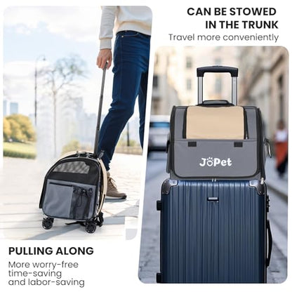 Pet Bag Carrier with Wheels, Pet Backpack with Wheels, Small Dog Carrier, cat Carrier, Detachable Wheels, Travel Bag, Pet Trolley, Soft Sided Carrier with Wheels, Foldable Carrier (Latte White) - color: Latte White