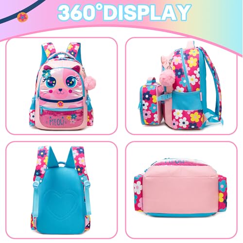 Backpacks for Girls School Bag Cute Girls Backpacks Ages 8-10 Kids Bookbag Set Travel Backpack for Preschool Kindergarten Elementary Students Backpack to School Supplies - color: 01 Rose