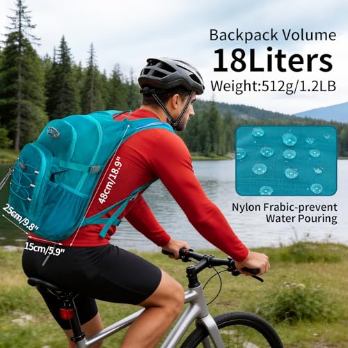 KABAQOO Hydration Backpack, 18L Multipurpose Hiking Backpack with 3L Water Bladder, Water Backpack Insulated Hydration Pack Ideal for Hiking and Cycling - color: Lake Blue