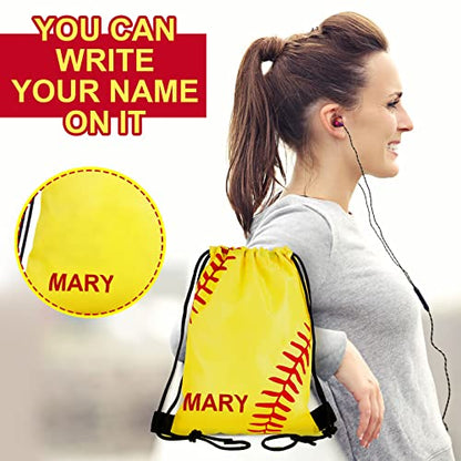 Tanlade 24 Pcs Drawstring Bags Cinch Sack Candy Drawstring Bag Goodie Favor Bags Supplies Gifts for Sports Party Men Women(Softball,7 x 10 Inch) - size: 7 x 10 Inch, style: Softball