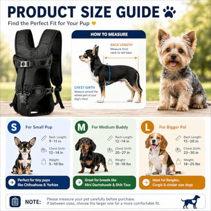 Dog Backpack Carrier, Legs-Out Front Carrier for Small Medium Dogs, Adjustable Breathable Front Carrier for Hiking, Cycling, Travel - size: Large (Back:15-20 in,Chest:23-30 in)