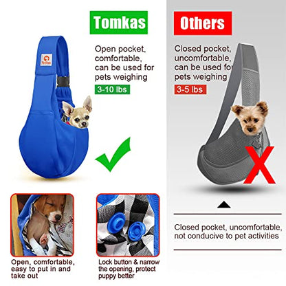 Tomkas Small Dog Cat Sling Carrier Puppy Purse Travel Wrap Soft Crossbody Pet Bag (Royal Blue, M - Zip Pocket & Adjust Strap) - color: Royal Blue