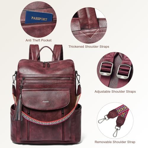 Shrrie Laptop Backpack for Women 15.6 inch,Travel Leather Backpack Purse Nurse Teacher Carry on Backpack Computer Bag,Professional Water-Resistant College Business Work Casual Daypack,Two-tone Maroon - color: Two-tone Maroon