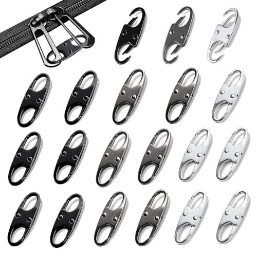 Zipper Clips Anti Theft, Double Opening Small S Carabiner, Zipper Pull Replacement, for Backpack Purse Luggage Suitcase - color: Silver + Gray + Black