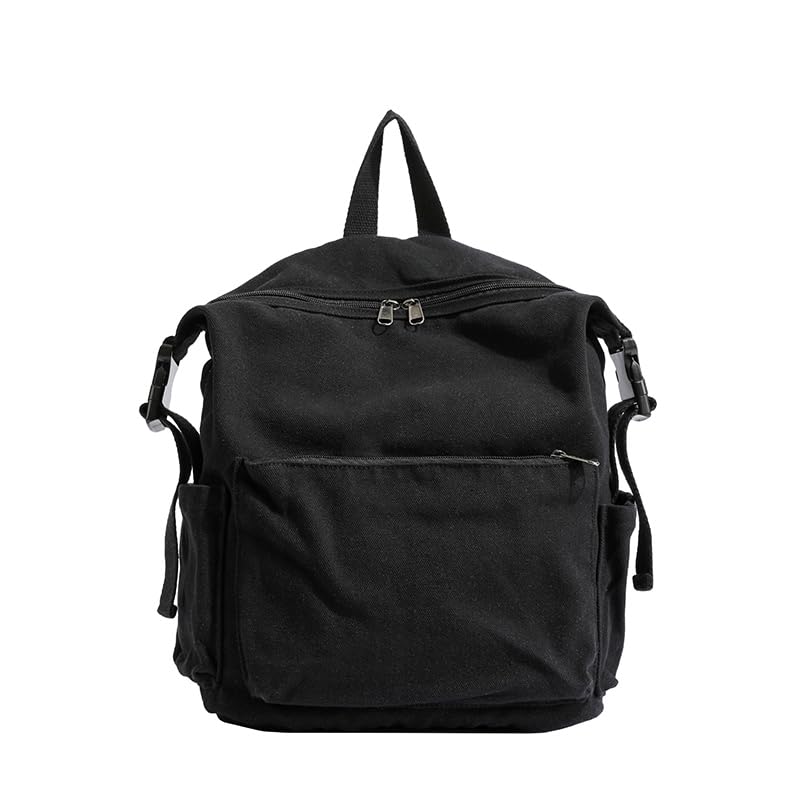 MaxxCloud Canvas Backpack-Adjustable Shoulder Straps,Unisex Mini Laptop Backpack for Work&Travel,Casual Daypack (Black) - color: Black