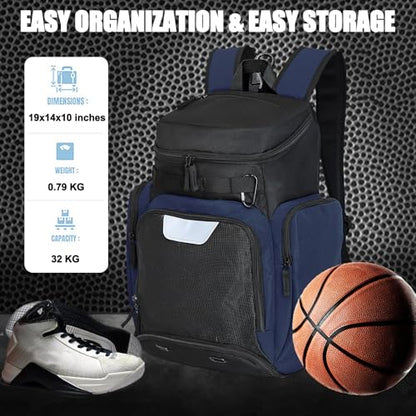 LARIPOP Basketball Backpack with Ball & Ventilated Shoe Compartment Insulated Pockets for Men Training - color: blue