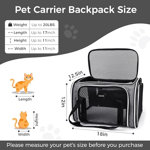 BAGLHER Pet Travel Carrier, Cat Carriers Dog Carrier for Small Medium Cats Dogs Puppies, Airline Approved Small Dog Carrier Soft Sided, Collapsible Puppy Carrier. Grey - color: Grey, size: 17.0"L x 11.0"W x 12.0"H