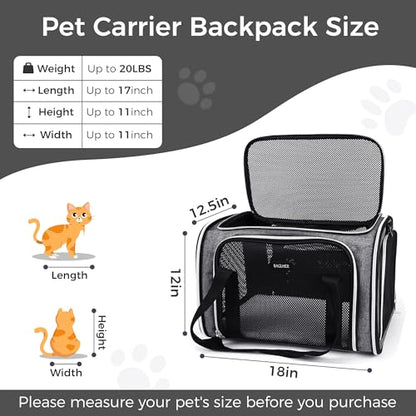 BAGLHER Pet Travel Carrier, Cat Carriers Dog Carrier for Small Medium Cats Dogs Puppies, Airline Approved Small Dog Carrier Soft Sided, Collapsible Puppy Carrier. Grey - color: Grey, size: 17.0"L x 11.0"W x 12.0"H