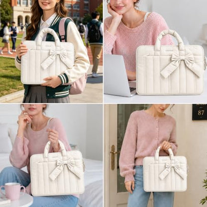MOSISO Laptop Case 13.3 inch, 13-13.3 inch Puffy Laptop Sleeve Compatible with MacBook Neo/Air 13.6 M5 M4 M3 M2 M1/Pro 13/14, HP Dell ASUS Lenovo, Rectangle Quilted Carrying Bag with Bow&Handle, Sand - color: Sand, size: 13.3 inch
