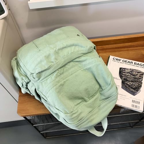 Sage Green Canvas Backpack for Women Retro Aesthetic Rucksack Basic Backpack for High School/College Students Travel Laptop Bag - color: Sage Green