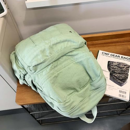 Sage Green Canvas Backpack for Women Retro Aesthetic Rucksack Basic Backpack for High School/College Students Travel Laptop Bag - color: Sage Green