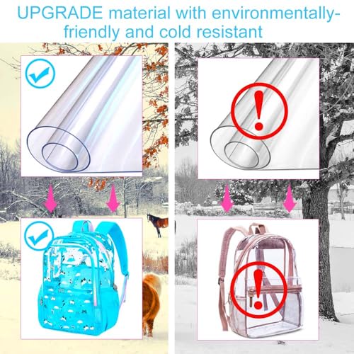 gxtvo 3PCS Clear Backpack Heavy-Duty Set for Women & Teen Girls, 17" Sky Blue Transparent Bookbag with Rainbow Strap, Cute Cloud Cat See Through School Bag - color: Sky Blue Cloud Cat Clear Backpack Set