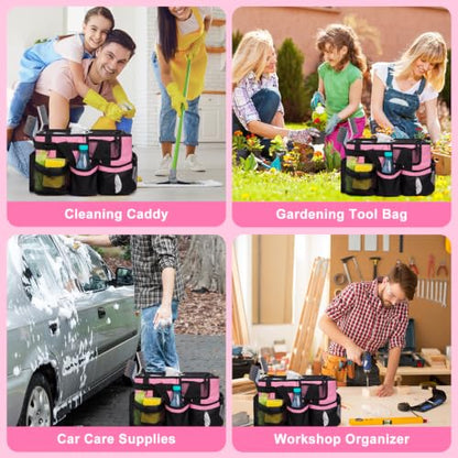 17 Inch Extra Large Cleaning Caddy Bag for Housekeepers, Pink Tool Bag - color: Pink, size: Extra Large