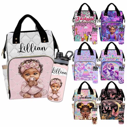 Custom Diaper Bag for Girls Personalized Diaper Bag Backpack &Insulated Water Bottle with Name Custom Monogram Baby Travel Bag Nursing Diaper Mommy Backpack with Adjustable Shoulder Straps Nappy Bag - color: Design 01