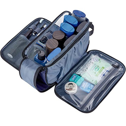 ZEEMO Travel Toiletry Bag for Men, Medium Water-Resistant Double-Sided Full-Open Dopp Kit, Versatile Organizer for Shower and Hygiene Accessories, Bathroom Essentials, Cosmetics, Blue | double-sided storage and water-resistant fabric for travel essentials