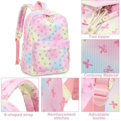 LEDAOU School Backpack for Teen Girls Elementary Middle School Bookbag Kids Backpacks Women Laptop Backpack Travel Daypack (Bow Rainbow) - color: Bow Rainbow