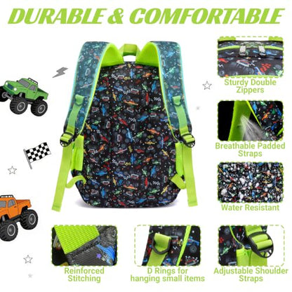 BLUEFAIRY Kids Backpacks for Boys Girls Ages 6-8 8-10 10-12 Elementary Middle School Backpack 17 Inch Back to School Bookbag with Laptop Compartment Mochilas Escolares para Niños Niñas (Green Car) - color: Green Car