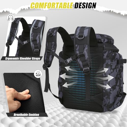 HAMBOLY Fishing Backpack 45L with Rod Holders, Water-Resistant Tackle Backpack for Fishermen, Large Capacity Fishing Gear Bag for Travel Hiking Camping - color: Black and Blue CM
