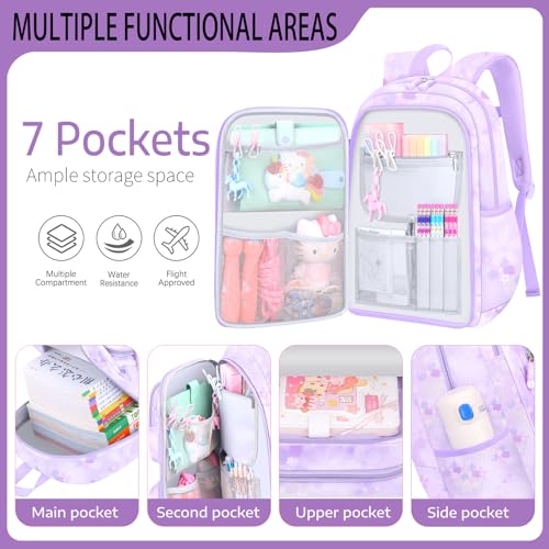 Cute Backpacks for Girls, Cute Backpack for School, Cute School Backpack for Kids Ages 6-12 - color: Purple
