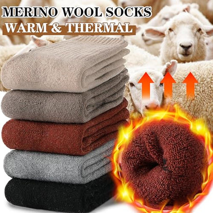 MOGGEI 5 Pairs Womens Merino Wool Socks Hiking Warm Winter Thick Thermal Crew Cozy Cabin Ladies Gift Comfy Boot Work Socks - color: Black/Grey/Light Coffee/Caramel/Beige