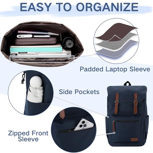 VASCHY Backpack for Men, Water Resistant High School Backpack Travel Carry-on Anti-theft Casual Daypack for Work Business Hiking Navy - color: Navy