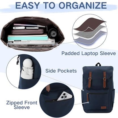 VASCHY Backpack for Men, Water Resistant High School Backpack Travel Carry-on Anti-theft Casual Daypack for Work Business Hiking Navy - color: Navy