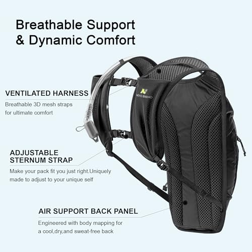 N NEVO RHINO Hydration Backpack,Water Backpack with 50 oz /1.5L Water Bladder, Bike Hydration Pack for Men Women, 6L Lightweight Hydration Hiking Backpack for Cycling Hiking - color: Black
