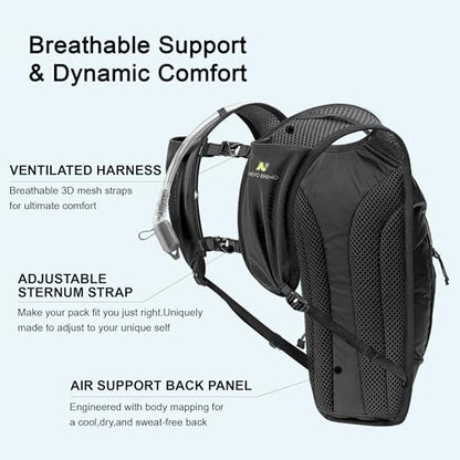 N NEVO RHINO Hydration Backpack,Water Backpack with 50 oz /1.5L Water Bladder, Bike Hydration Pack for Men Women, 6L Lightweight Hydration Hiking Backpack for Cycling Hiking - color: Black