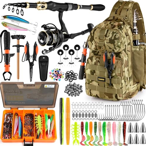 PLUSINNO Fishing Backpack, Fishing Bag, Waterproof Sling Tackle Bag For Fishing Gear With Rod Holder, Fish Gifts for Men - color: Khaki Backpack With Fishing Gear