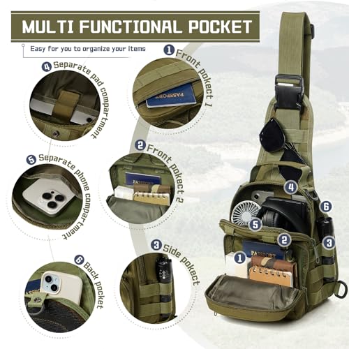 Tactical Backpack for Men, Waterproof Military Sport Bag Pack Crossbody Sling Backpack Tactical Bag for Every Day Carry, Green - color: Green